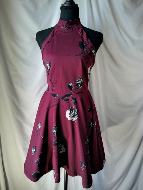 B Darlin Dresses & Skirts - B Darlin Burgundy Floral Halter Skater Dress
